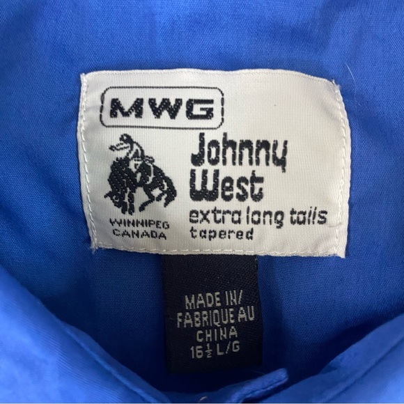 Vintage MWG Johnny West Western Men Shirts Blue Black Size Large LS Pearl Snap - Picture 4 of 11